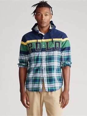Polo Ralph Lauren Patchwork Oxford Hooded Shirt